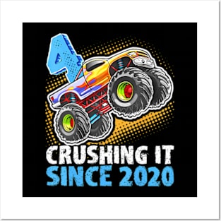 Monster Truck 4 Year Old Boys 4Th Birthday Party Born 2020 Posters and Art